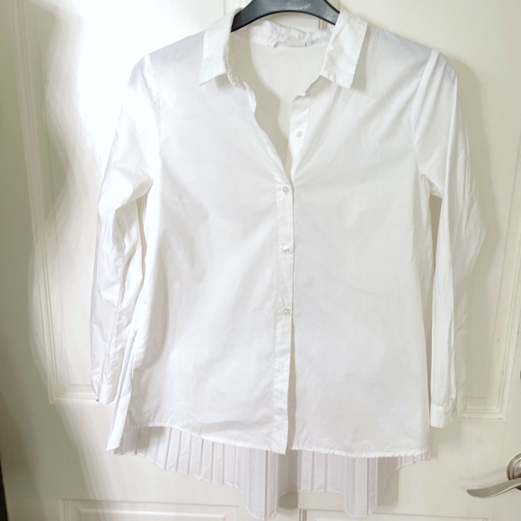 Zara White Cotton Back Pleated Long Sleeves Top - Picture 3 of 6